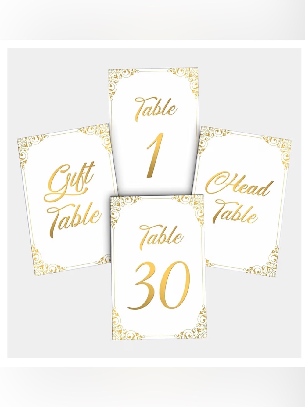 New Gold Wedding Table Numbers 1-30 - Double Sided Gold Foil Number Cards 4x6”